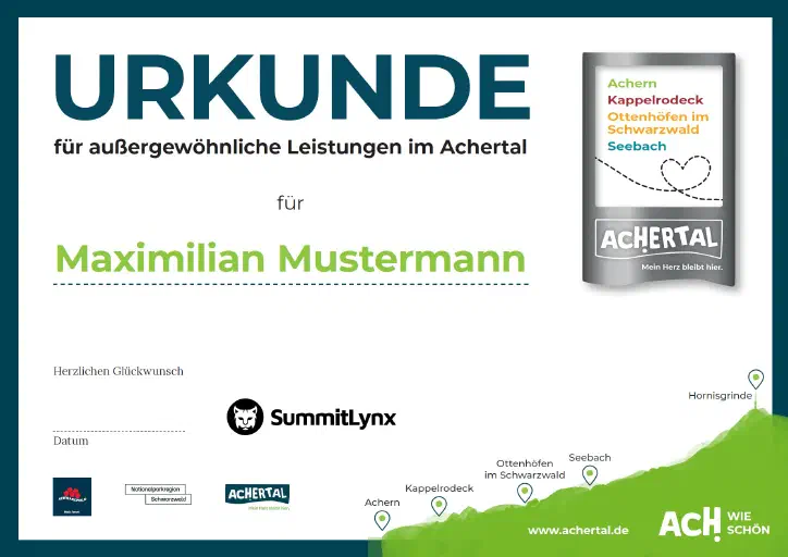 Urkunde Summit Lynx Achertal